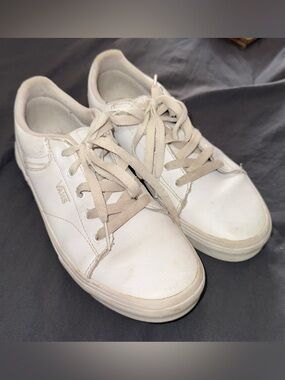 Vans Youth Size 4 White Leather Sneakers Lace Up Casual Shoes Kids Unisex